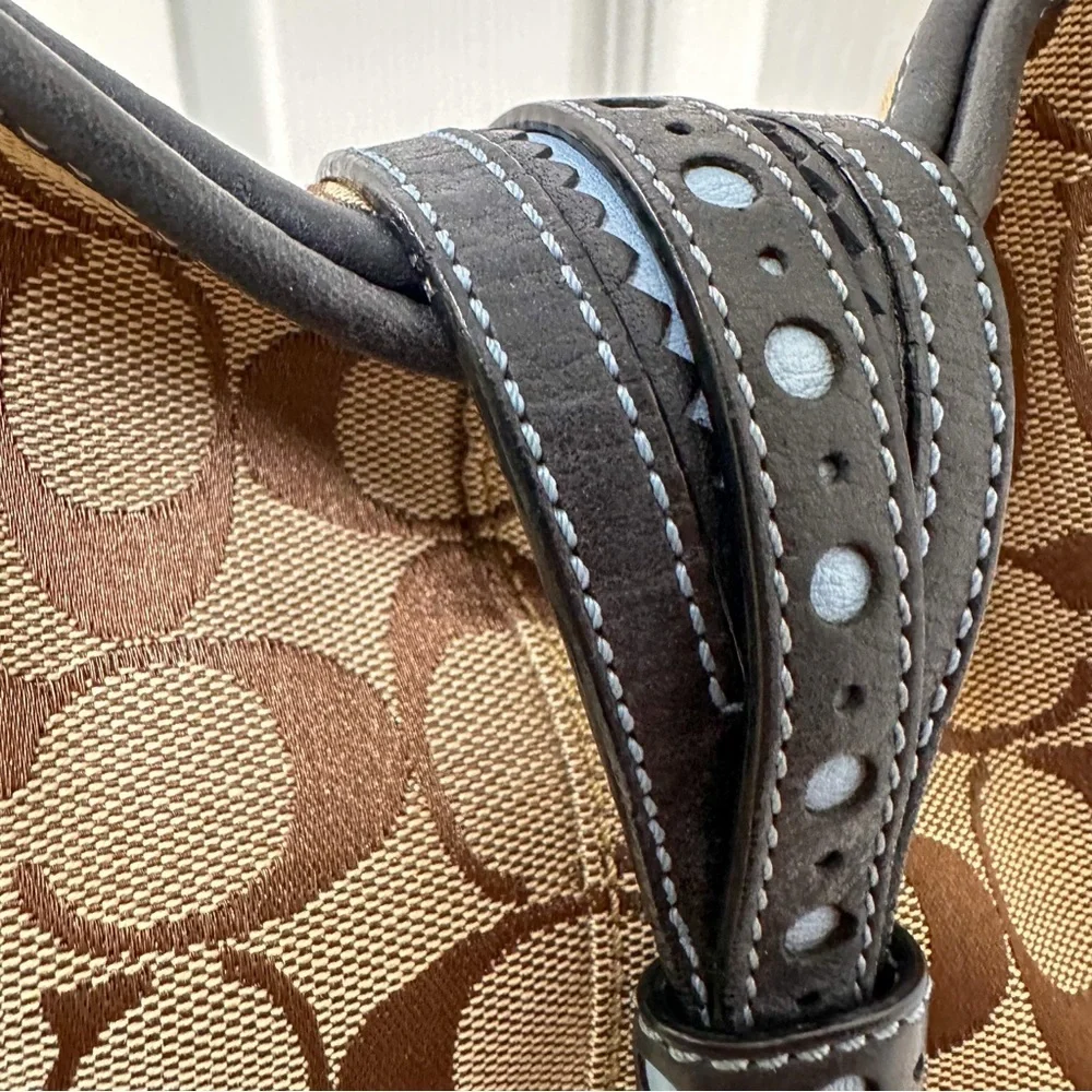 Coach Legacy Hobo Bag Signature Jacquard Perforated Navy Leather
